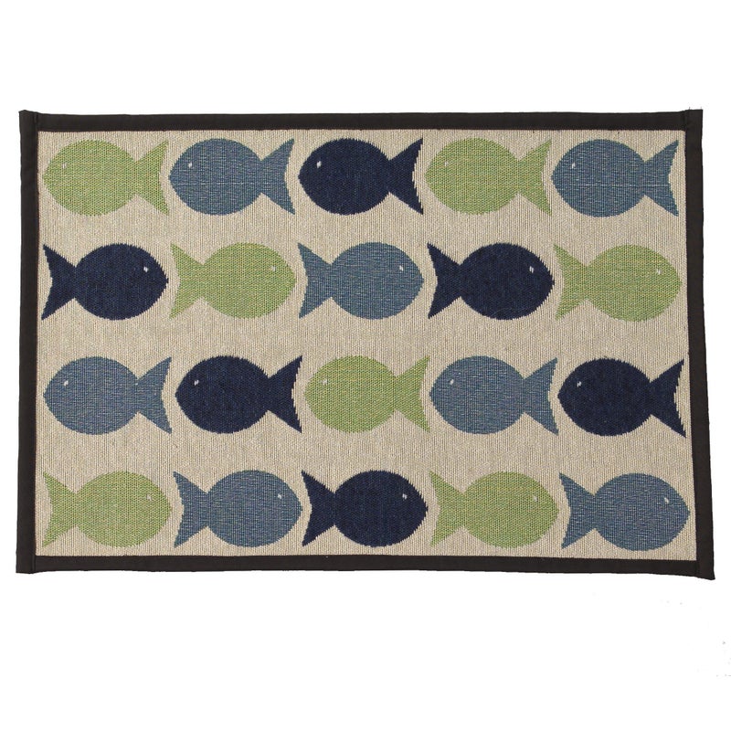 PetRageous 12089 Kool Fish Tapestry Dog and Cat Non-Skid Machine Washable Mat for Pet Feeding Areas with Rubber Backing 13-Inch by 19-Inch for Dogs and Cats, Grey - Image 1